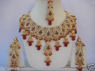 INDIAN BOLLYWOOD GOLD PLATED KUNDAN COSTUME JEWELRY NECKLACE SET 