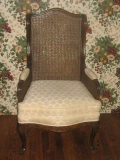 Ethan Allen Classic Manor Collection Upholstered Caned Wing Back Chair