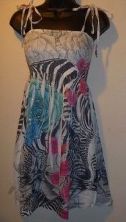 NWT Zebra Print & Roses SUBLIMATION Smocked Rhinestone MINI Dress 