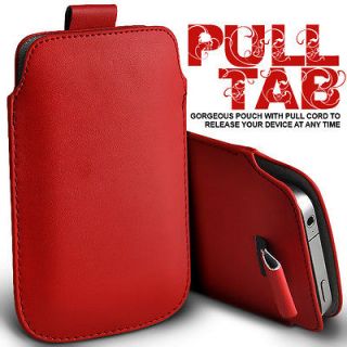 RED PULL TAB LEATHER POUCH SKIN COVER CASE FOR SAMSUNG 335 CHAT