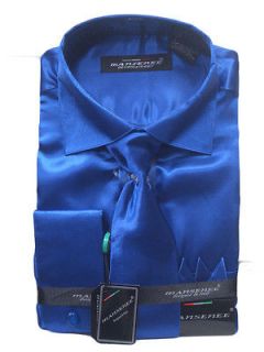 MENS ROYAL BLUE SATIN DRESS SHIRT & TIE COMBO SIZE 16 16½ (34/35) NEW 