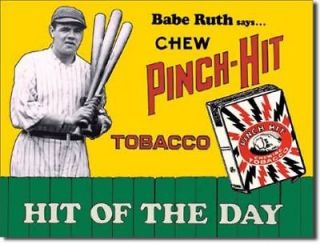 Babe Ruth Pinch Hit Chew Tobacco Game Room Metal Tin Sign Home Decor 