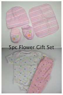 5pc Newborn Baby Girl Flower print Shower Gift set PINK + Free Gift