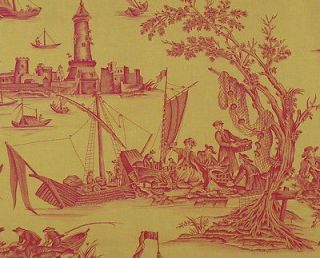 SCALAMANDRE Peche Maritime Toile Chinoiserie Red Yellow Cotton Remnant 