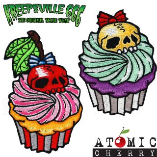 Kreepsville 666 Cupcake Skull Patch Tattoo Rockabilly Punk Retro 