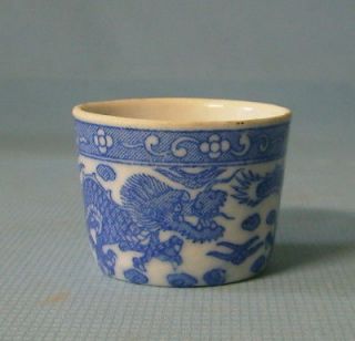 China vintage blue & white shinto/shohin bonsai pot Dragon motif 