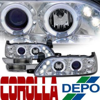 CHROME HALO LED PROJECTOR HEADLIGHTS W/PARKING BUMPER LAMPS 93 97 