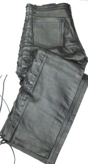 MENS PREMIUM COWBOY LEATHER JEANS PANTS WITH LACING ON SIDES 42