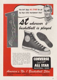 Vintage 1950 CONVERSE ALL STAR BASKETBALL SHOES Print Ad Chuck Taylor
