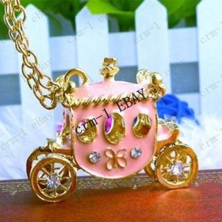 Cinderella Classic Pink Horse Drawn Carriage Necklace Size 4cm x 2 