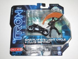   IN PACKAGE TRON Sam Flynns LIGHT CYCLE + Clus Sentry Figure TOY Set