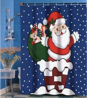 SANTA CLAUS UP ON THE ROOFTOP Christmas Fabric Shower Curtain 70 x 72 
