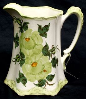 CASH FAMILY POTTERY LARGE CREAM & GREEN FLORAL HAND PAINTED BUTTERMILK 