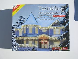 HOLIDAY TWINKLING 150 CURTAIN LIGHT SET CLEAR BULB WHITE WIRE NIB