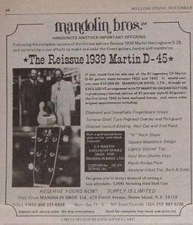 1980 Mandolin Bros Reissue 1939 Martin D 45 print Ad