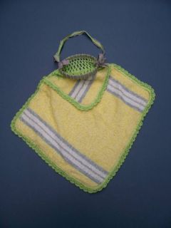 VTG CROCHETED TERRY CLOTH TOWEL LAUNDRY CLOTHESPIN BAG