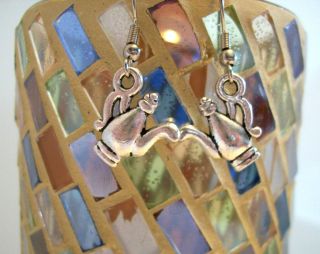 Coffee Pot Tea Urn Earrings in 3 D Ant. Silver Color NEW Vintage 
