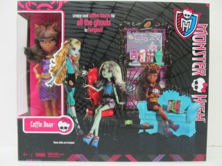 Monster High COFFIN BEAN Doll & Creepy Cool COFFEE HOUSE Great 