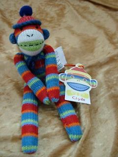 New Striped Clyde Tiny Sock Monkey Magnetic Hands Monkeez Stuffed 