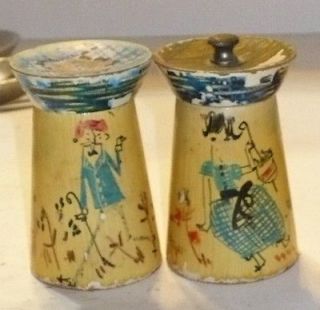   Italy Hand Painted Wood Salt shaker and Garantito Pepper Grinder