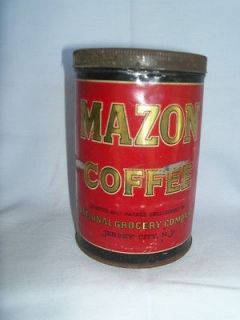 vtg 1930s antique RARE Mazon coffee litho tin can Nat Groc Co Jersey 