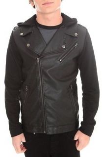 Social Collision Black Motorcycle Faux Leather Hoodie Jacket Size X 