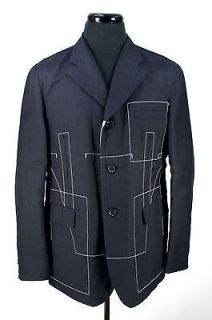 COMME DES GARCONS Navy Blue Cotton Blend Jacket with White Stitching