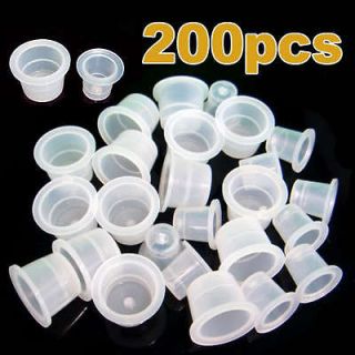 200 Plastic Tattoo Ink Cups Caps Pots Pigment Supplies Large + Small 