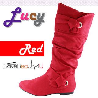 New Women Faux Suede Comfort Knot Knee High Boots With Zipper Casual 