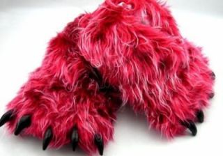 Monster Red Big Foot Bear Animal Plush Claw Paw Slippers