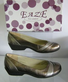   Bronze/Pewter Slip On Shoe 1.5 Wedge Heel Soft Stylish Comfort Fit