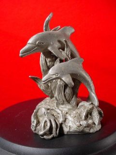 PORPOISE DOLPHINS SWIMMING OCTOPUS PEARLS OCEAN Vintage Pewter Lead 