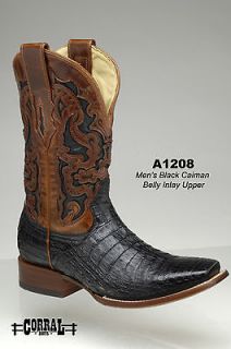 Corral Mens Genuine Gator/Leather Boots Caiman Black/Cognac A1208 All 