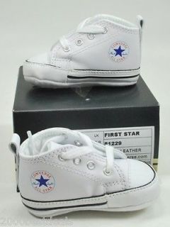 CONVERSE NEW BORN CRIB BOOTIES BOYS WHITE LEATHER FIRST STAR ALL STAR 