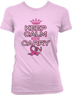 Keep Calm And Carry On Juniors Girls T Shirt Breast Cancer Awareness 