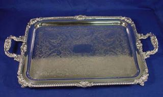 Large/HEAVY Silver Plated On Copper Footed Serving Tray