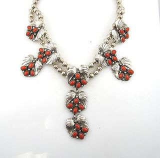 NEAT VINTAGE CORAL NECKLACE STERLING SILVER HANDMADE BEADS NATIVE 