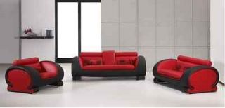 2811 Red & Black Bonded Leather Sofa Set loveseat chair MODERN