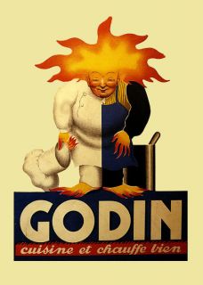 Kitchen Cook Chef Godin Cooking Fire France French Vintage Poster 