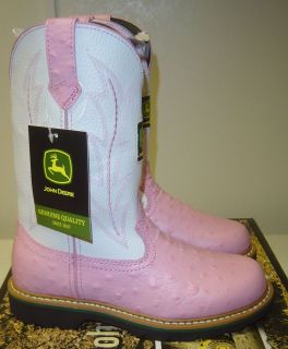 Brand New Ladies John Deere Cowboy Boot W/ Pink Ostrich Print Foot 