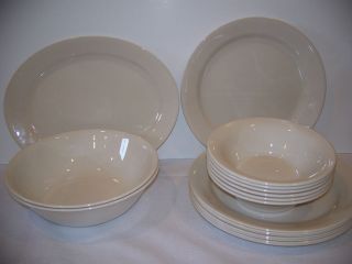   set beige dinnerware platter serving bowls dinner plates corelle