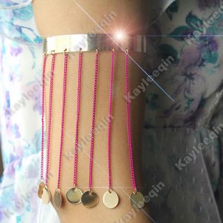 Top Dance Gold Disc Purple Chain Tassels Arm Cuff Armlet Armband 