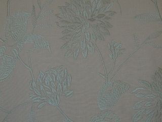   Curtain Fabric Dahlia Embroided Crewel Duck Egg Cotton by the metre