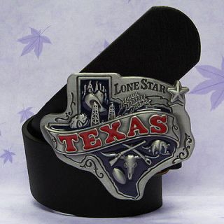 TEXAS LONE STAR LONG HORN Flag Cow Boy Metal Buckle Belt BL167A