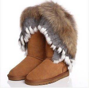 Winter Fashion New Warm Fox+Rabbit Fur Snow Boots Real Leather 4 