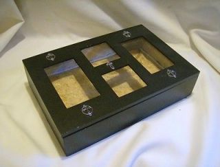 LARGE WOODEN RELIQUARY BOX BLACK WITH SILVER EMBELLISHMENTS AND GOLD 