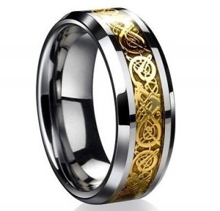 Dragon Tungsten Gold Tone Celtic Ring Mens Wedding Ring Size 7, 8, 9 