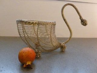 Vintage Unusual Gold Tone Wire 11 Cornucopia Horn of Plenty Basket