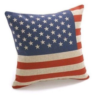   Stars Stripes USA Pillow Case Cushion Cover Cotton Linen 45cm PQ01