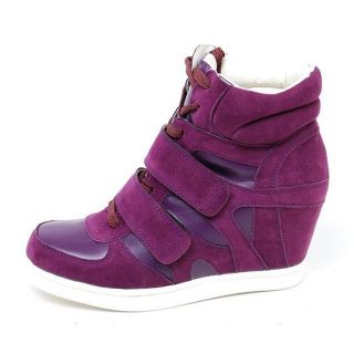 Womens High Top Hidden Wedge Heel Fashion Sneakers Orange, Purple 